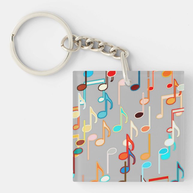 Musical Notes print - Medium Grey, Multi Key Ring (Front)