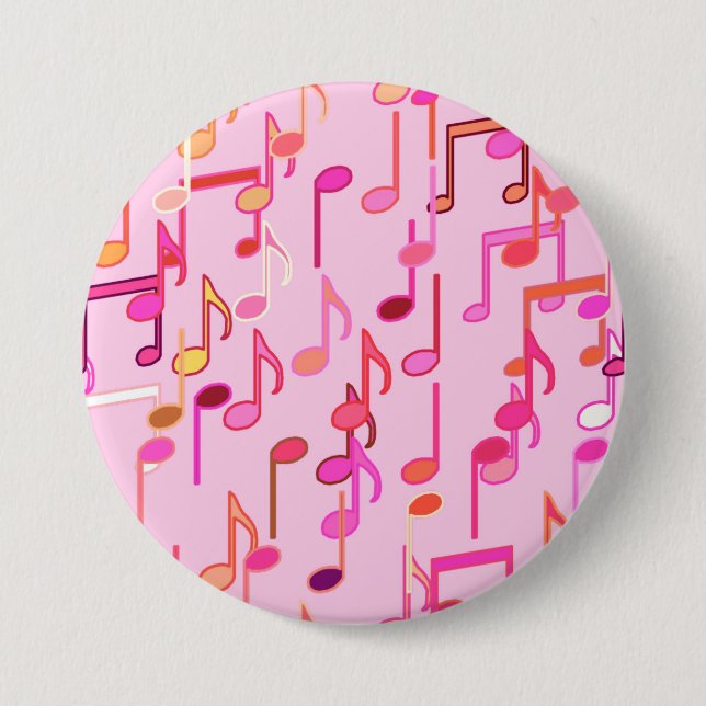 Musical Notes print - pink, multi 7.5 Cm Round Badge (Front)