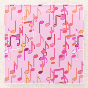 Musical Notes print - pink, multi Glass Coaster