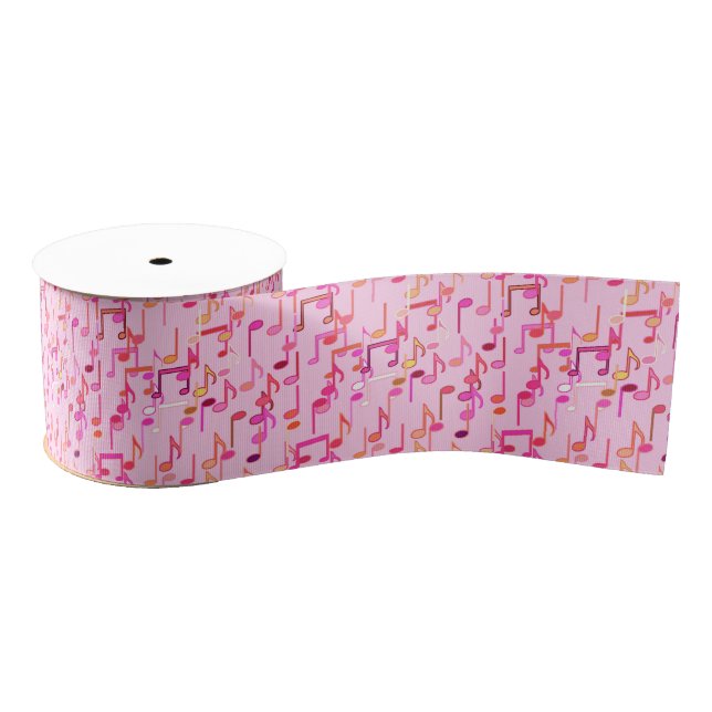 Musical Notes print - pink, multi Grosgrain Ribbon (Spool)