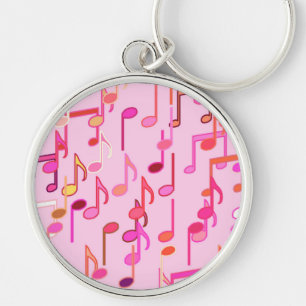 Musical Notes print - pink, multi Key Ring