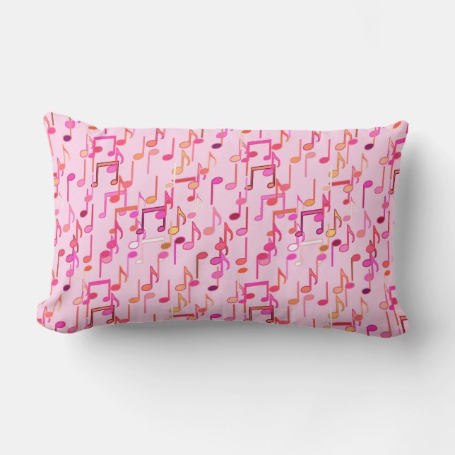 Musical Notes print - pink, multi Lumbar Cushion (Front)