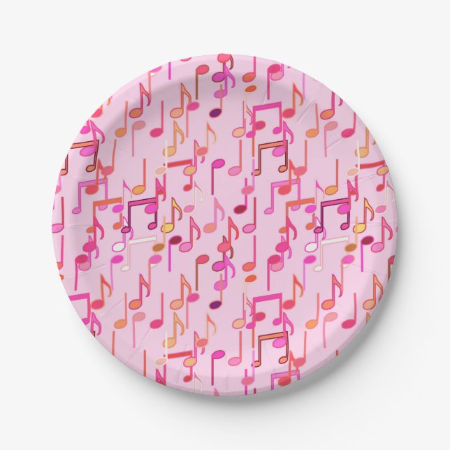 Musical Notes print - pink, multi Paper Plate (Front)