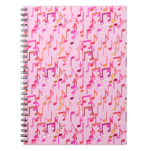 Musical Notes print - pink, multi Spiral Notebook