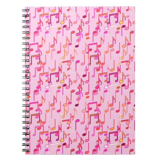 Musical Notes print - pink, multi Spiral Notebook (Front)