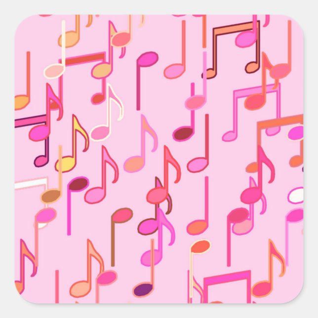 Musical Notes print - pink, multi Square Sticker (Front)