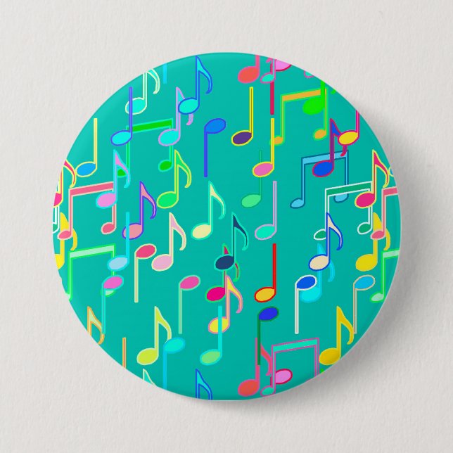 Musical Notes print - turquoise, multi 7.5 Cm Round Badge (Front)