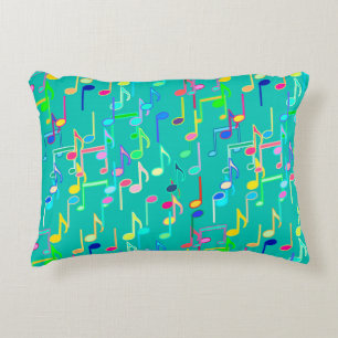 Musical Notes print - turquoise, multi Decorative Cushion