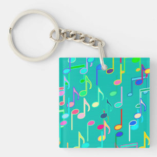 Musical Notes print - turquoise, multi Key Ring