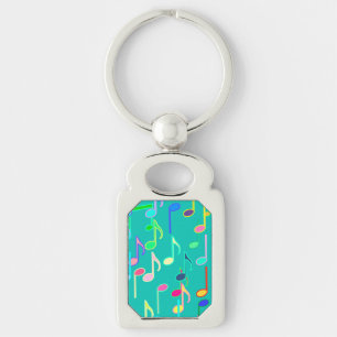 Musical Notes print - turquoise, multi Key Ring