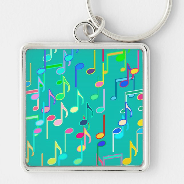 Musical Notes print - turquoise, multi Key Ring (Front)