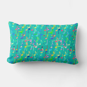 Musical Notes print - turquoise, multi Lumbar Cushion