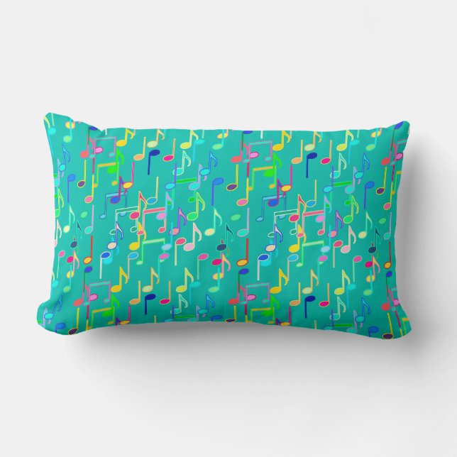 Musical Notes print - turquoise, multi Lumbar Cushion (Front)