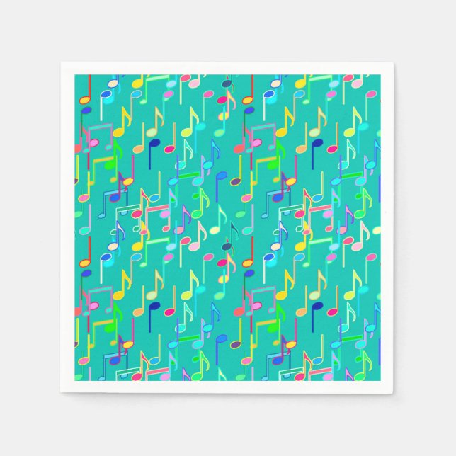 Musical Notes print - turquoise, multi Napkin (Front)