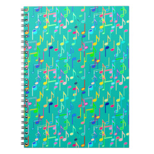 Musical Notes print - turquoise, multi Spiral Notebook