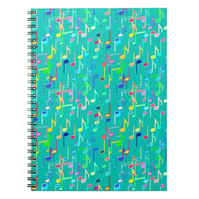 Musical Notes print - turquoise, multi Spiral Notebook (Front)