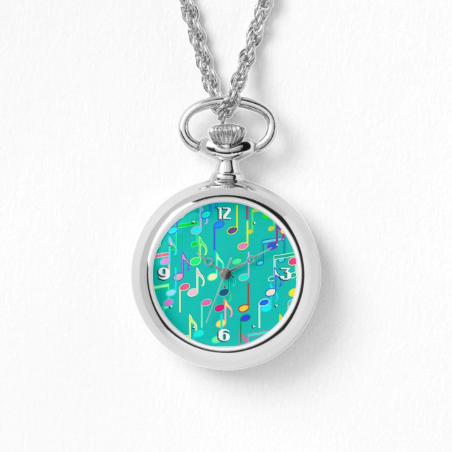 Musical Notes print - turquoise, multi Watch (Front)