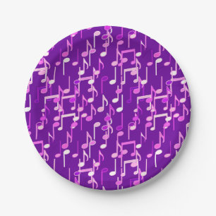 Musical Notes print - violet purple, multi Paper Plate