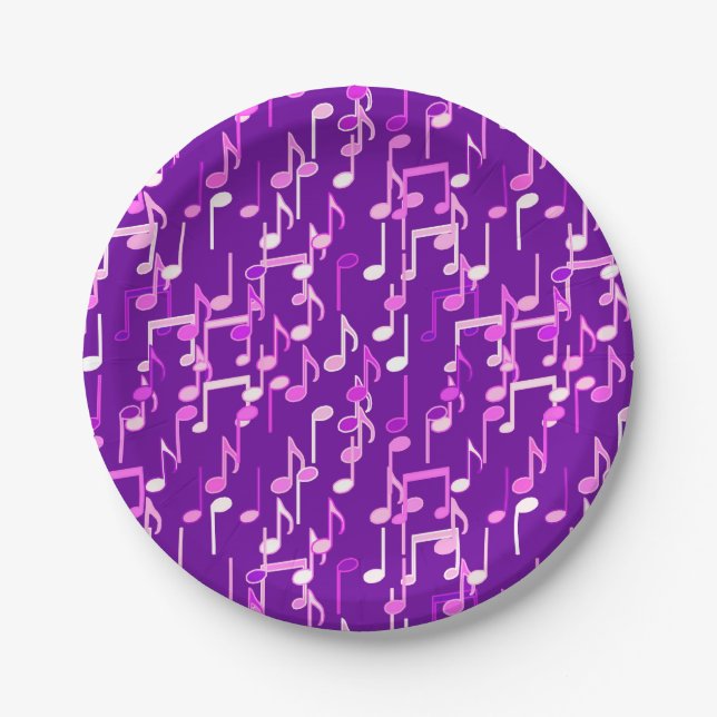 Musical Notes print - violet purple, multi Paper Plate (Front)