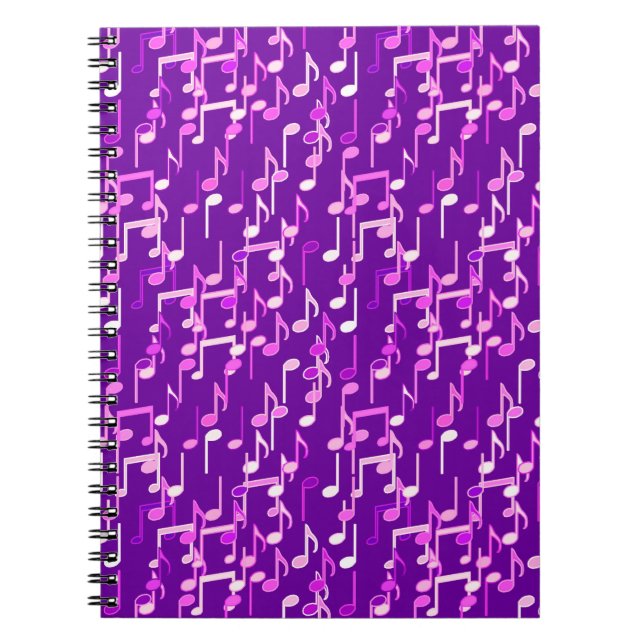 Musical Notes print - violet purple, multi Spiral Notebook (Front)