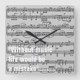 musical notes & quote square wall clock