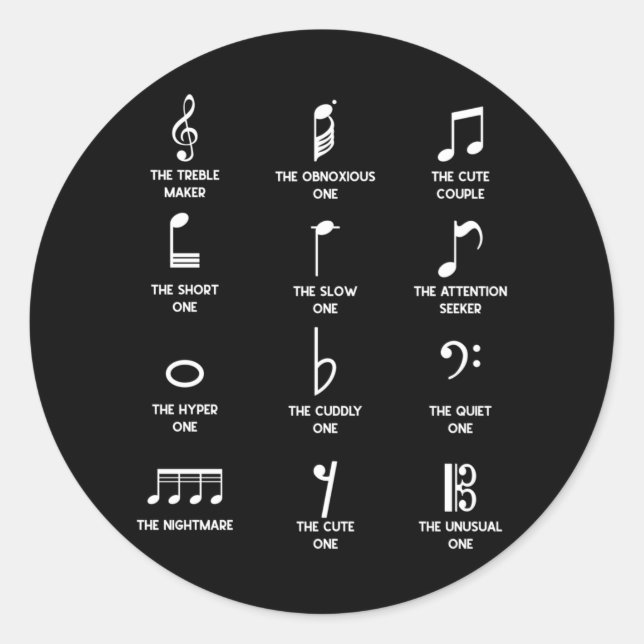Musical Notes Symbol Definition Humor Classic Round Sticker (Front)
