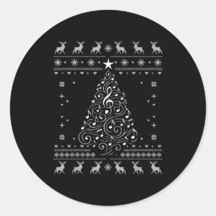 Musical Notes Tree Christmas Ugly Sweater Xmas Classic Round Sticker