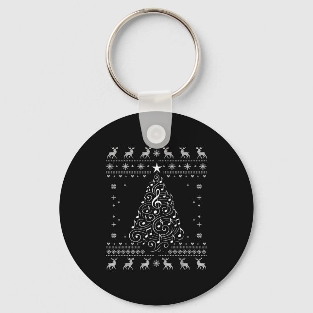 Musical Notes Tree Christmas Ugly Sweater Xmas  Key Ring (Front)