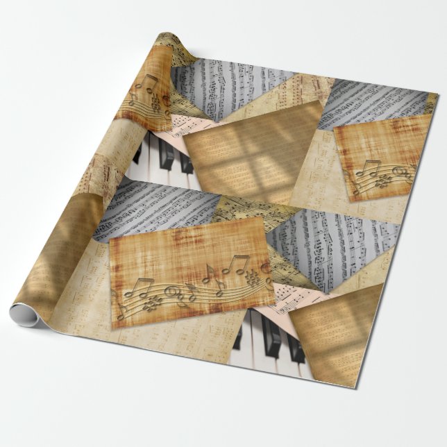Musical Notes Vintage Sheet Music Gift Wrapping Paper (Unrolled)