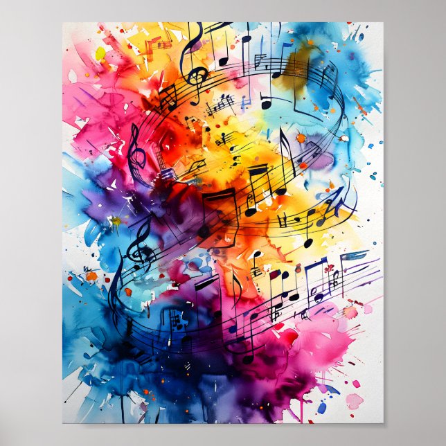 Musical Notes Watercolor Painting Art Graphic Desi Poster (Front)