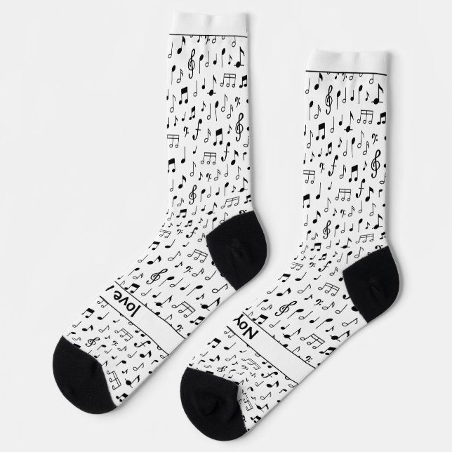 Musical notes, your text in black and white socks (Left)
