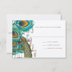 Musical Peacock Bird Cage Feather Wedding RSVP Card