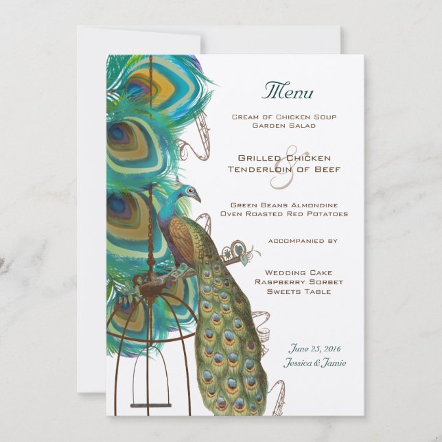 Musical Peacock Bird Cage Feather Wedidng Invitate Invitation (Front)