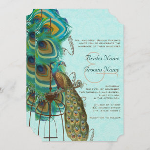 Musical Peacock Bird Cage Feather Wedidng Invitate Invitation