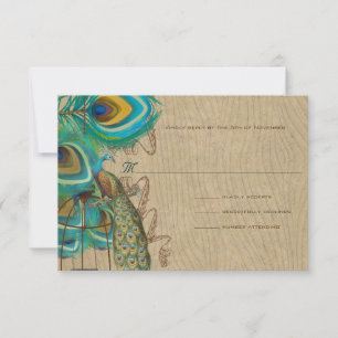 Musical Peacock Bird Cage Feather Wedidng RSVP Card