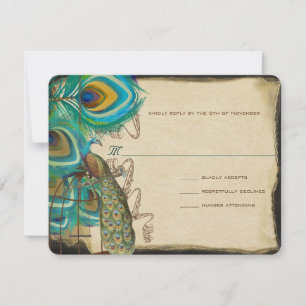 Musical Peacock Bird Cage Feather Wedidng RSVP Card