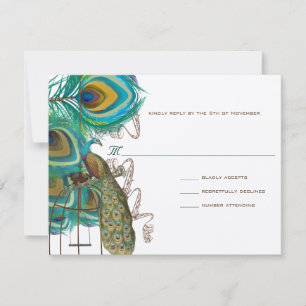 Musical Peacock Bird Cage Feather Wedidng RSVP Card
