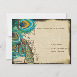 Musical Peacock Bird Cage Feather Wedidng RSVP Card