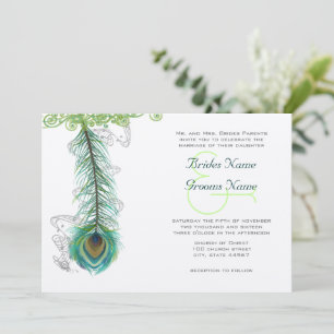 Musical Peacock Feather Dark Wedidng Invitation