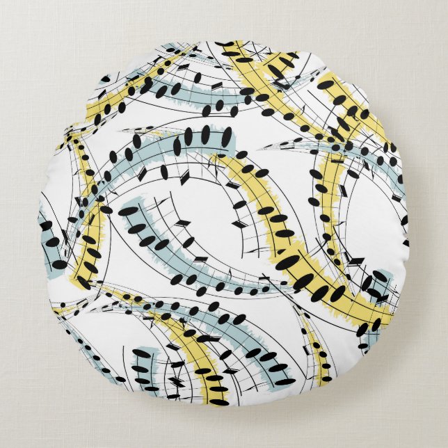 Musical Phrases: Cheerful White Background. Round Cushion (Front)