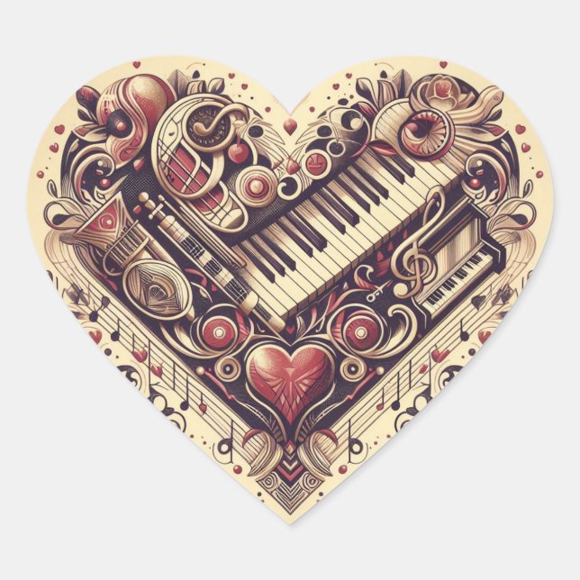 Musical Piano Heart Sticker (Front)