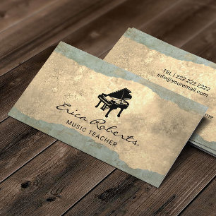 Musical Piano Logo Vintage Bronze & Gold Music Business Card