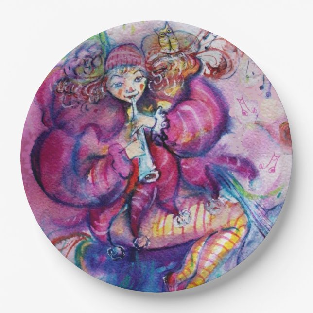 MUSICAL PINK CLOWN AND OWL PAPER PLATE (Front)