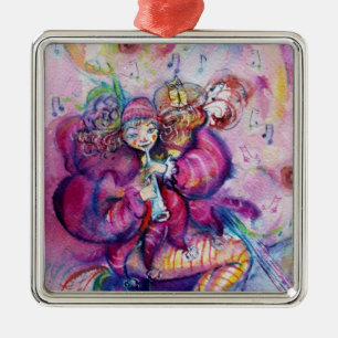 MUSICAL PINK CLOWN WITH OWL METAL TREE DECORATION