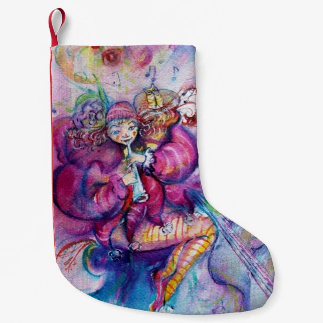 MUSICAL PINK CLOWN WITH OWL SMALL CHRISTMAS STOCKING (Front)
