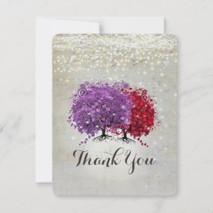 Musical Purple Red Heart Leaf Tree Thank You Card