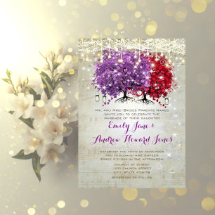 Musical Purple Red Heart Leaf Tree Wedding Invitation