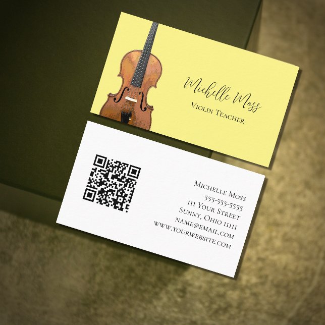 Musical QR code Violin Teacher Bright Yellow Business Card (Creator Uploaded)