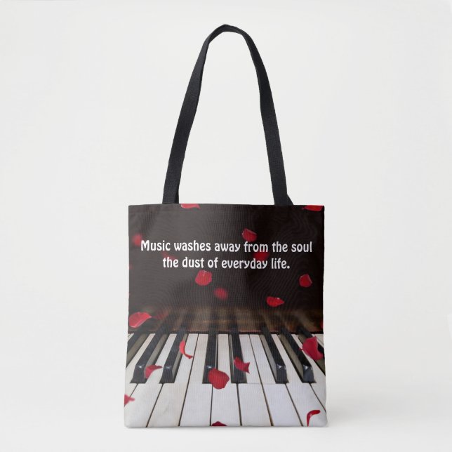 Musical Quote on Piano Keys Tote Bag (Front)