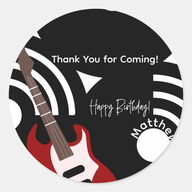 Musical Rock Star Electric Guitar Birthday Classic Round Sticker (Front)